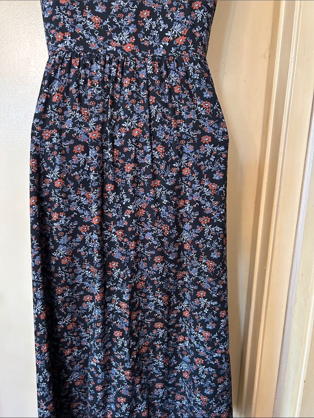 Madewell Black Floral Button-Front Midi Dress with Rust Accents size XS - Picture 10 of 13